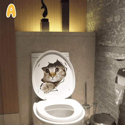 3D Vivid Cat Bathroom Toilet Sticker Home sheswish 