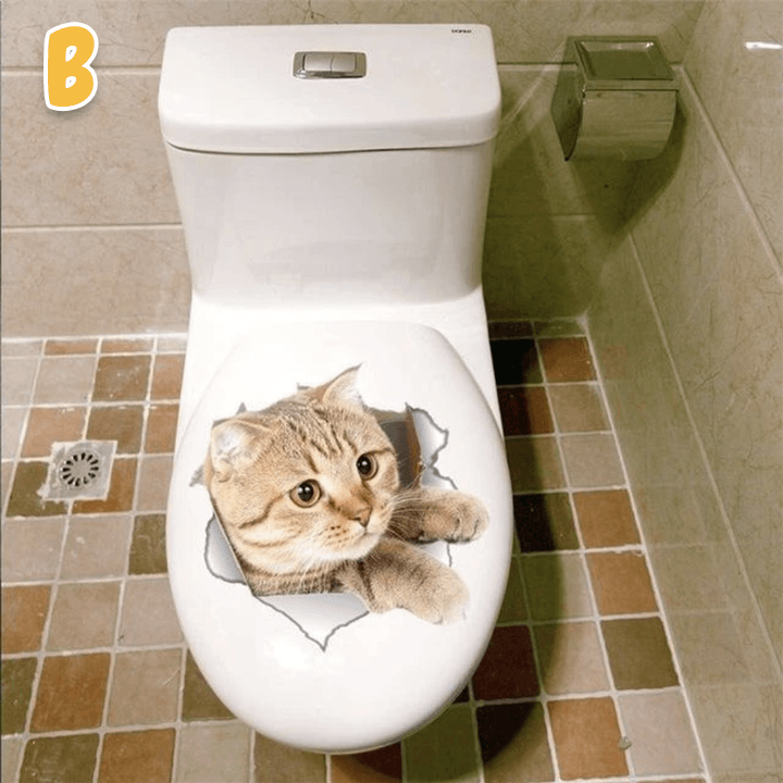3D Vivid Cat Bathroom Toilet Sticker Home sheswish B 