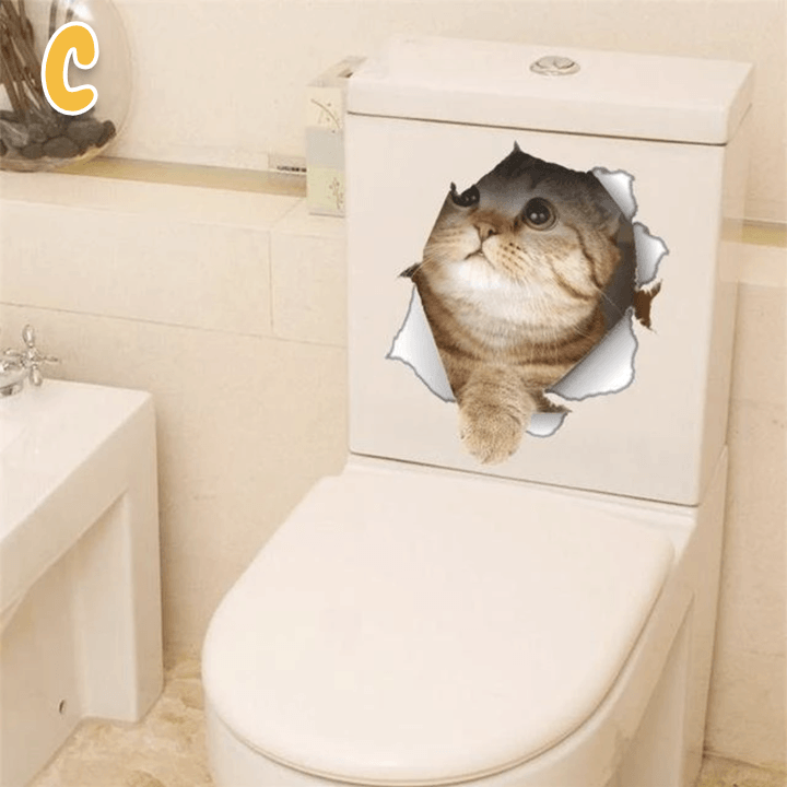 3D Vivid Cat Bathroom Toilet Sticker Home sheswish C 
